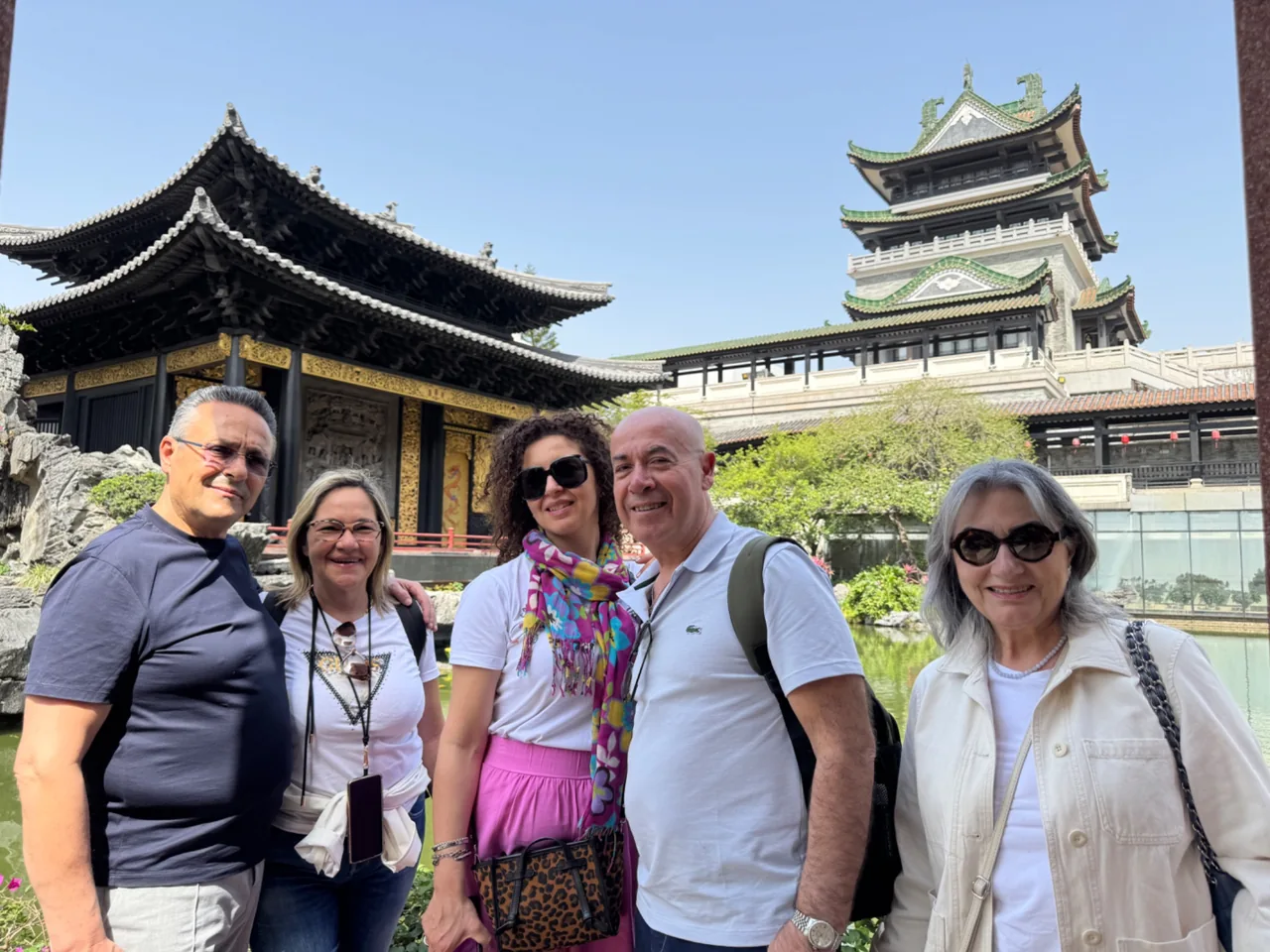 Guests visiting a traditional Chinese architectural complex